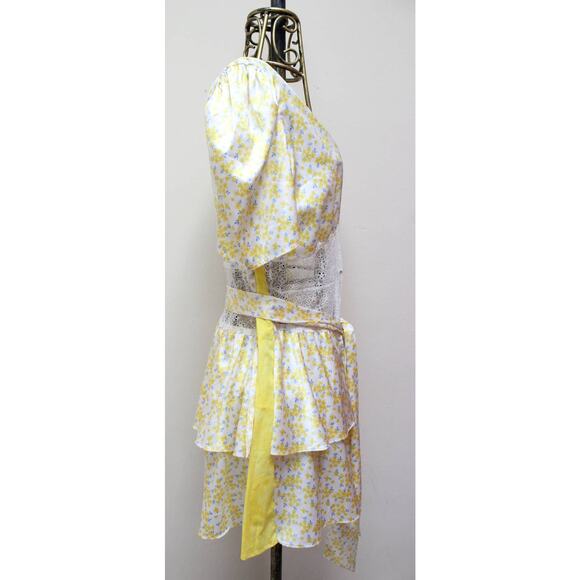 For Love & Lemons Daffodil Yellow Floral Tiered Satin Dress Robe Size XL - Picture 4 of 6